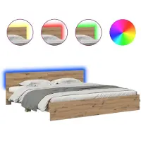 vidaXL Bedframe met hoofdeinde Artisan Eiken 200 x 200 cm Bewerkt hout