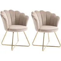 Vente-unique Set van 2 stoelen van velours en metaal - Beige en goudkleurig - FIORI II