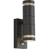 QAZQA Moderne buiten wandlamp zwart 2-lichts IP44 met bewegingssensor - Dubbla