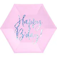 Party Deco Borden Happy Birthday Roze / Zilver (6 stuks)