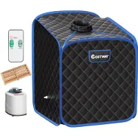Costway Mini-stoomsauna, 2l, warmtecabine met verstuivingsfunctie, timer, 9 temperatuurniveaus, zitsauna inclusief afstandsbediening, stoel, saunakabine, 85 x 84 x 106 cm, zwart
