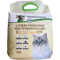 Famiflora Kattenbakvulling Marseille Zeep - 10L - Natuurlijke bentoniet - Sterke geurabsorptie - Houdt de kattenbak langdurig fris dankzij natuurlijke Marseille-zeepgeur die nare geurtjes maskeert