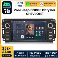 Hexinex Quad-Core autoradio Geschikt voor Jeep DODGE Chrysler CHEVROLET - Draadloos CarPlay, Android Auto, multimediaspeler, 2GB+64GB