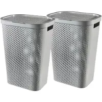 Curver Infinity Recycled Wasmand met deksel - 60L - 2 stuks - Grijs