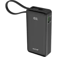 Rixus Fast Charging Powerbank 10.000mAh With Built-In Handstrap Cable Black 20W