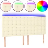 vidaXL Hoofdbord LED 200x5x118/128 cm kunstleer crèmekleurig