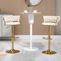 OKWISH Eetkamerkruk – Set Van 2 – Handgeweven Rug Met Open Ontwerp – Fluweel – Ivoor – 360° Draaibaar Met Eén-Klik Verstelling – Gouden Basis
