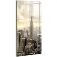 Wallfluent Glasschilderij - Panorama van het Empire State Building Glazen Schilderij - 60x120 cm - Romig Verticale Muurschildering - Steden Foto Glas - Schilderij Op Glas - Glas Schilderij