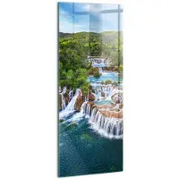 Wallfluent Glasschilderij - Watervallen en de rivier Krka, Kroatië Foto Op Glas - 50x125 cm - Groente Verticale Muurschildering - Landschap Schilderij Op Glas - Glazen Schilderij - Schilderij Glas
