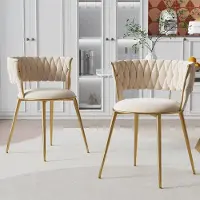 OKWISH Eetkamerstoel – Hoogwaardig Fluwelen Bekleding – Set Van 2 – Modern – Fluweel – Crèmewit – Met Armleuningen, Goudkleurige Poten – Draagvermogen 150 kg