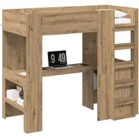 vidaXL Stapelbedframe met Bureau met plank Artisan Eiken 90 x 190 cm
