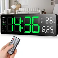 OKWISH Wandklokken - LED Wandklok Met Weekdagweergave, Timerfunctie En Afstandsbediening, Moderne Digitale Wandklok Voor Huis En Kantoor, ABS, Zwart