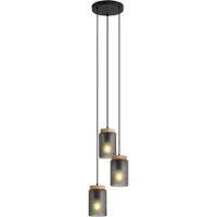 QAZQA Moderne hanglamp zwart met hout en mat grijs glas 3-lichts - Umbra