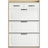 Merax Schoenenkast 80x23.5x131 cm – Houten Schoenenkast met 3 Draaibare Klepvakken en 2 Laden – Smalle Schoenenkast voor Hal en Woonkamer – Moderne Opbergkast met Antikantel Systeem