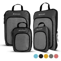 VOLCAN Compression Packing Cubes - Koffer Organizer Set - Set van 4 - Met Compressierits - Voor Backpack & Koffer - Zwart