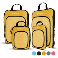 VOLCAN Compression Packing Cubes - Koffer Organizer Set - Met Compressierits - Backpack & Koffer - Set van 4 - Oker