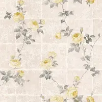 Profhome Bloemen behang 345013-GU vliesbehang licht gestructureerd met bloemen patroon mat geel grijs zilver beige 5,33 m2