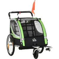 HOMCOM 2-in-1 kinderfietsaanhanger, fietsaanhanger met 5-punts veiligheidsgordel, groen