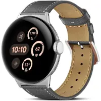 Strap-it Modern leren bandje geschikt voor Google Pixel Watch 5 (45 mm) / 4 (45 mm) / 3 (45 mm) - Zwart