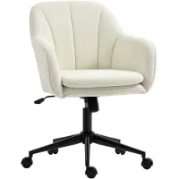 Merax Bureaustoel met Zachte Stoffen Bekleding in Bouclé Look – Verstelbare Draaistoel met Armleuningen – Comfortabele Schminkstoel voor Slaapkamer en Woonkamer – Beige