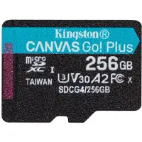 Kingston De Canvas Go! Plus microSD-kaart, ideaal voor avonturiers en mobiele gamers, biedt leessnelheden tot max. 200MB/s1 voor vloeiende 4K UHD-opnamen. Met U3-classificatie