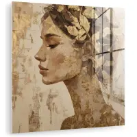 MuchoWow Glasschilderij 20x20 cm - Schilderij acrylglas - Vrouw - Goud - Abstract - Textuur - Foto op glas - Muurdecoratie woonkamer - Wanddecoratie slaapkamer - Schilderijen
