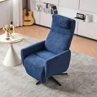 OKWISH Relaxfauteuil – 1-Zits Ergonomische Zetel met Verstelbare Rugleuning (100°–150°) en Voetsteun – Chenille – Blauw – 360° Draaibaar