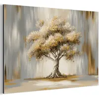 MuchoWow Aluminium schilderij 90x60 cm - Wanddecoratie metaal - Boom - Bladeren - Abstract - Wit - Metalen muurdecoratie woonkamer - Decoratie industrieel - Foto op dibond - Industriële accessoires slaapkamer