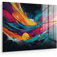 MuchoWow Glasschilderij 160x120 cm - Schilderij acrylglas - Banen - Golven - Kleurrijk - Abstract - Foto op glas - Muurdecoratie woonkamer - Wanddecoratie slaapkamer - Schilderijen