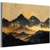 MuchoWow Aluminium schilderij 180x120 cm - Wanddecoratie metaal - Gouden Bergen bij Maanlicht - Metalen muurdecoratie woonkamer - Decoratie industrieel - Foto op dibond - Industriële accessoires slaapkamer