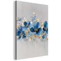 MuchoWow Aluminium schilderij 120x160 cm - Wanddecoratie metaal - Bloemen - Blauw - Abstract - Metalen muurdecoratie woonkamer - Decoratie industrieel - Foto op dibond - Industriële accessoires slaapkamer