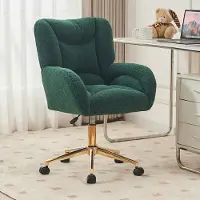 OKWISH Draaistoel – Ergonomische Bureaustoel Met Verstelbare Hoogte, 360° Zwenkwielen & Gouden Metalen Basis – Met Dikke Schuimvulling – Fluweel – Groen