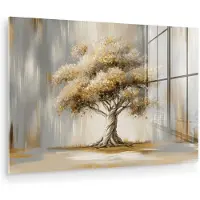 MuchoWow Glasschilderij 180x120 cm - Schilderij acrylglas - Boom - Bladeren - Abstract - Wit - Foto op glas - Muurdecoratie woonkamer - Wanddecoratie slaapkamer - Schilderijen