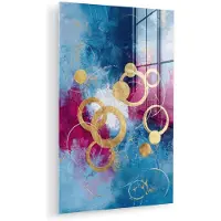 MuchoWow Glasschilderij 60x90 cm - Schilderij acrylglas - Cirkels - Goud - Abstract - Foto op glas - Muurdecoratie woonkamer - Wanddecoratie slaapkamer - Schilderijen