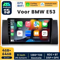 Hexinex HexinexMarket 9" Autoradio Geschikt voor BMW E53 - Draadloos CarPlay, Android Auto, multimediaspeler, Android 15, GPS, WIFI, DSP, 4GB+64GB