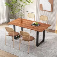 OKWISH Eetkamerstoel – Ovaal Rattan Rugleuning – Set Van 4 – PU – Modern – Bruin – Met Metalen Poten Voor Stabiliteit – Gemakkelijk Reinigbaar