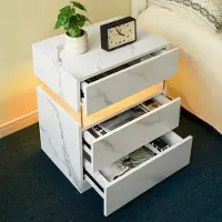 OKWISH Nachtkastje - 3 Lades - Acryl Paneel Met RGB LED - Modern Bedmeubel Met Ruime Opbergruimte - Spaanplaat Mat Wit - Met Afstandsbediening
