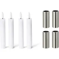 Novaliv 4x magnetische kaarsenhouders 2,5x7,5cm zilver met LED tafelkaars echte was premium flikkerend effect kaarsenstok kersttafeldecoratie adventskrans kaarsenhouder woonkamerdecoratie
