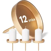 Novaliv 12x kaarsenpin plat zonder doorn 8,5 cm goud aluminium ronde kaarsenpin kerstkrans kaarsenhouder adventskrans decoratie kaarsenstoker kaarsenmondstuk metaal rond adventskrans kaarsenplaat