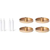 Novaliv 4x kaarsenhouders 6cm metalen stokkaarsen tafelkaarsen goud met LED staafkaars voor Adventskrans vlamloze kaars plaat kandelaar kersttafeldecoratie kaarsenhouder kaarsspeld