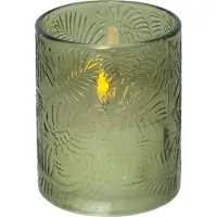 Star Trading , Flame Leaf, LED kaars wit, glas groen, was, natuurlijke vlam, 10x12,5 cm
