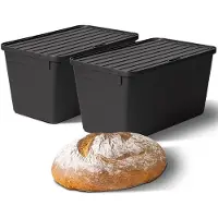 Novaliv 2x broodtrommel kunststof met deksel 32x20x16,5cm blik voor brood broodtrommel kunststof opbergdoos broodjesdoos IDEAAL als gistingsdoos zuurdesemdeegkuip met deksel voor brooddeeg