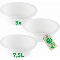 Novaliv 3x Afwaskommen Rond 7,5L, D36 cm, Wit, BPA-vrij Vaatwasserbestendig Ideaal voor keuken en camping, ronde kom, grote plastic kom, waskom, plastic kom, deegkom