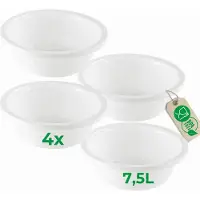 Novaliv 4x Afwaskommen Rond 7,5L, D36 cm, Wit, BPA-vrij Vaatwasmachinebestendig Ideaal voor Keuken en Camping, Ronde Kom, Grote Plastic Kom, Afwaskom, Plastic Kom, Deegkom