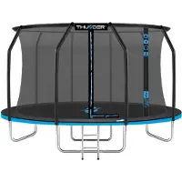 Thunder Tuin-trampoline, Ultra 427 cm (14 ft), interne veiligheidsnet, maximaal gewicht 150 kg, zwart, blauw