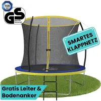 Zero Gravity trampoline Ø 244 cm – kindertrampoline met slim opvouwbaar veiligheidsnet – incl. ladder en grondankers – max. 75 kg - ronde tuintrampoline - Ultima 4 Fun Edition