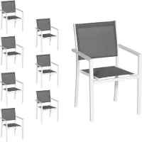 Happy Garden Set van 8 witte aluminium stoelen - grijs textilene