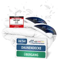 AM Qualitätsmatratzen - 100% dons - Set van 2 Hoogwaardig donsdekbed 140x220 cm voor in de lente/herfst - Overgangsdekbed 140 x 220 - Warm donsdekbed voor in de lente en herfst - Inlegwerk van katoen