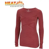 Heat Essentials Thermoshirt Dames- Merinowol - Rood- L - Thermokleding Dames- Thermo Ondergoed Dames