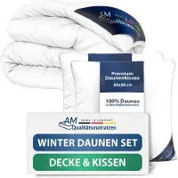 AM Qualitätsmatratzen Premium Donzen Winterdekbed 200x200 Set met Kussen 80x80 - Made in Germany & OEKO-TEX gecertificeerd & Allergievriendelijk Dekbed en Kussenset 200x200 met Donzen Vulling